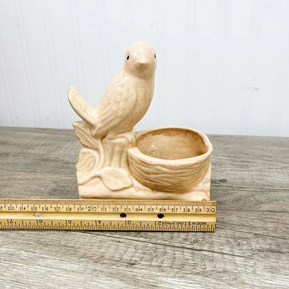 Vintage Bird Vase, Peach Ceramic Vase